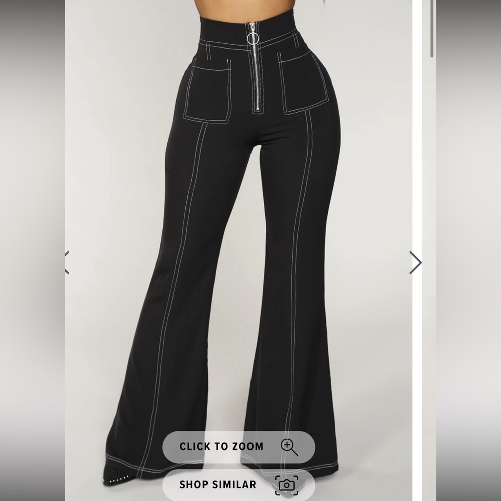 Fashion Nova Black Flare Pants with White Stitching